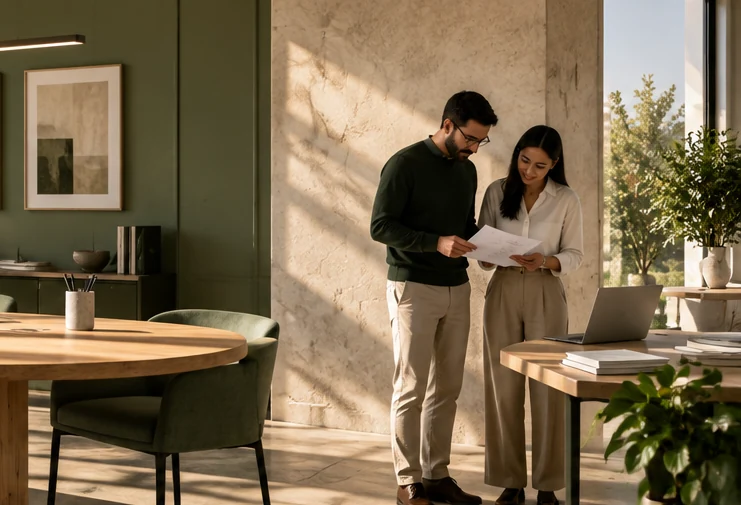Editorial workspace scene illustrating focused document review
